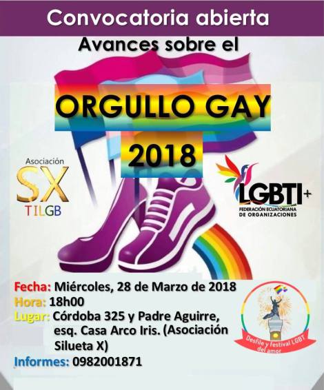 CONVOCATORIA ABIERTA SOBRE AVANCES DEL ORGULLO GAY 2018