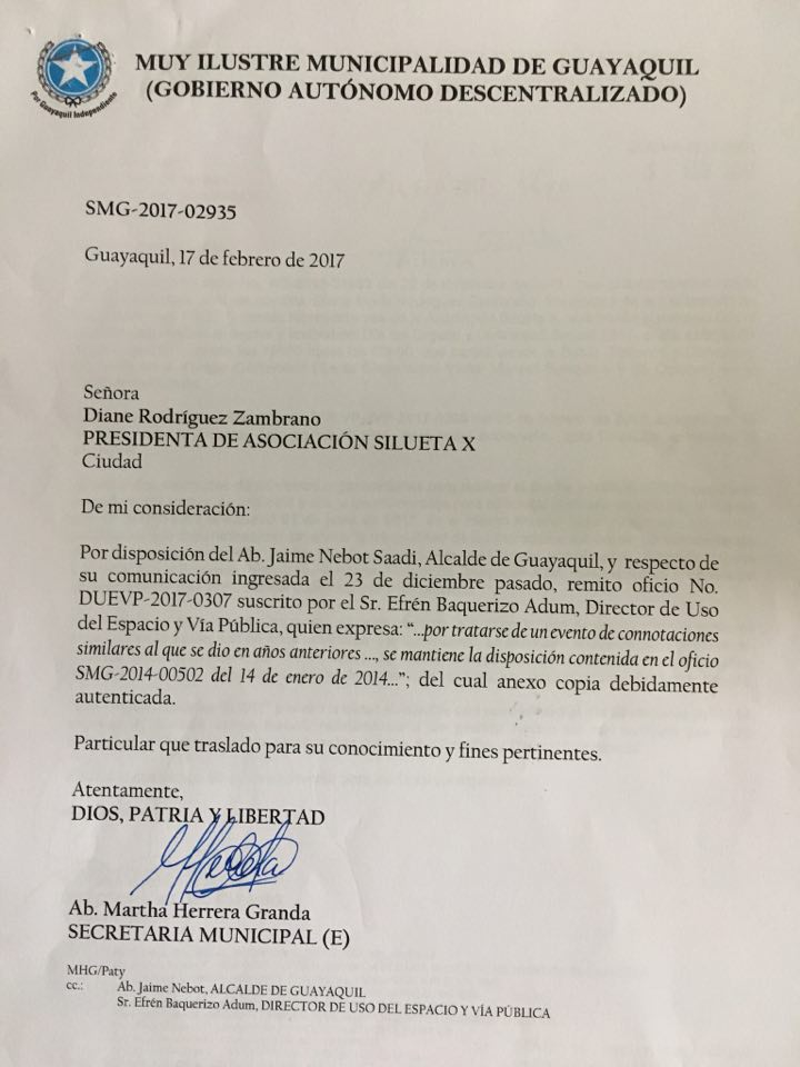 Permisos y autorizaciones Orgullo Guayaquil 2017